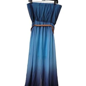 Studio Y Dress Maxi Womens XL Blue Halter Top Style With Belt Liner till Knees